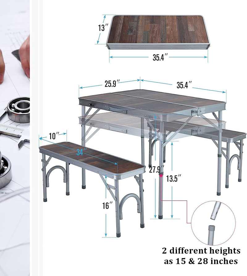 ALPHA CAMP 3PCS Folding Camping Table and Benches Set