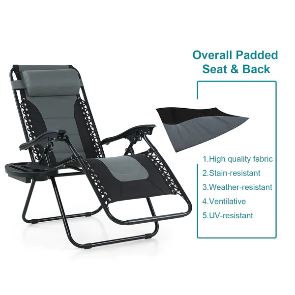 Alpha Camp Padded Zero Gravity Chair Folding Outdoor Recliner with New Upgrade Cup Holder