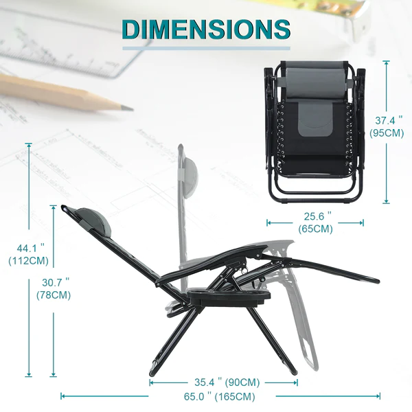 Alpha Camp Padded Zero Gravity Chair Folding Outdoor Recliner with New Upgrade Cup Holder