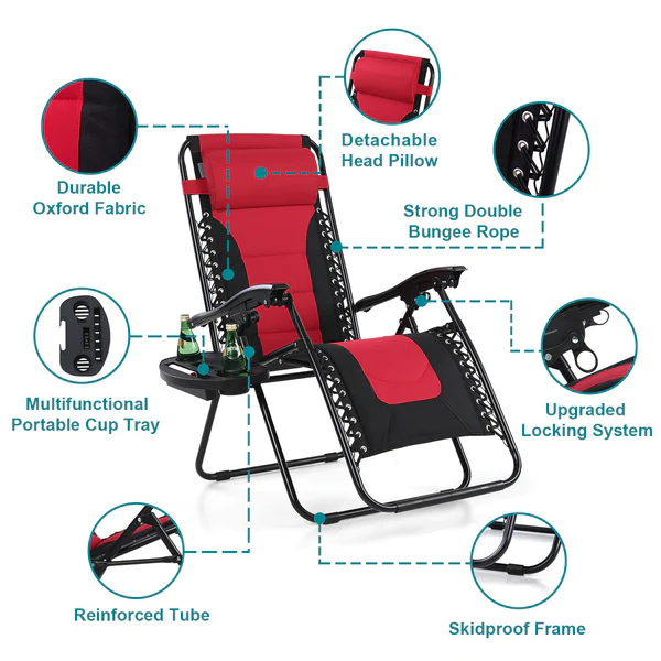 Alpha Camp Padded Zero Gravity Chair Folding Outdoor Recliner with New Upgrade Cup Holder