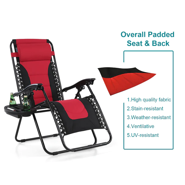 Alpha Camp Padded Zero Gravity Chair Folding Outdoor Recliner with New Upgrade Cup Holder