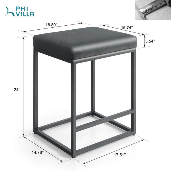 Alpha Camp Square PU Leather Bar Stool with Sturdy Metal Frame, Set of 2