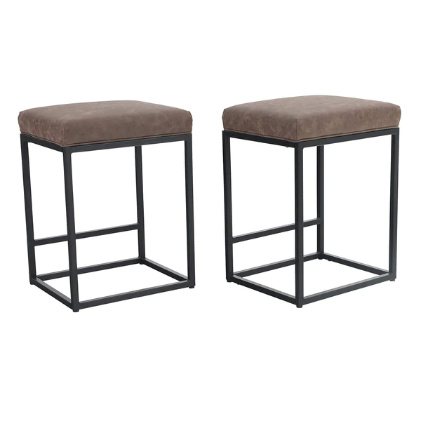 Alpha Camp Square PU Leather Bar Stool with Sturdy Metal Frame, Set of 2