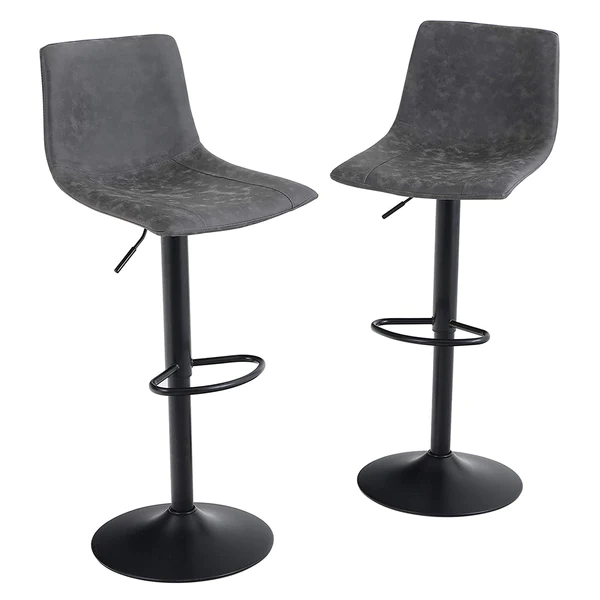Alpha Camp Square Adjustable Height Leather and Metal Swivel Bar Stools, Set of 2