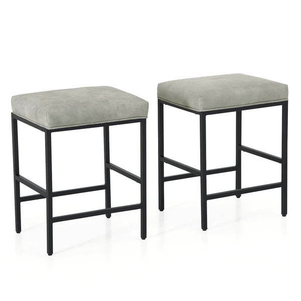 Alpha Camp Square Counter Height Bar Stools with Metal Frame, Set of 2