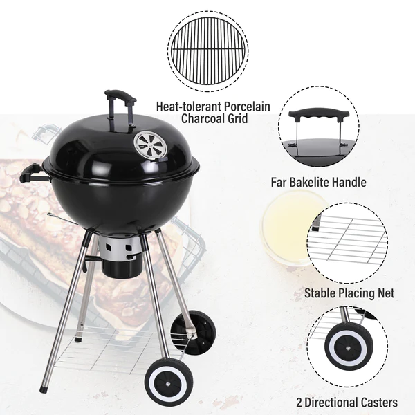 Outdoor 18" Porcelain-coated Kettle Charcoal Grill