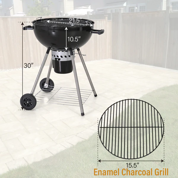 Outdoor 22" Kettle Enamel Charcoal Grill with Built-in Thermometer