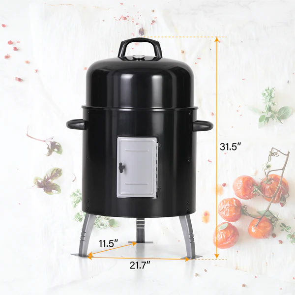 Outdoor 17" Charcoal Smoker & Grill with Built-in Thermometer