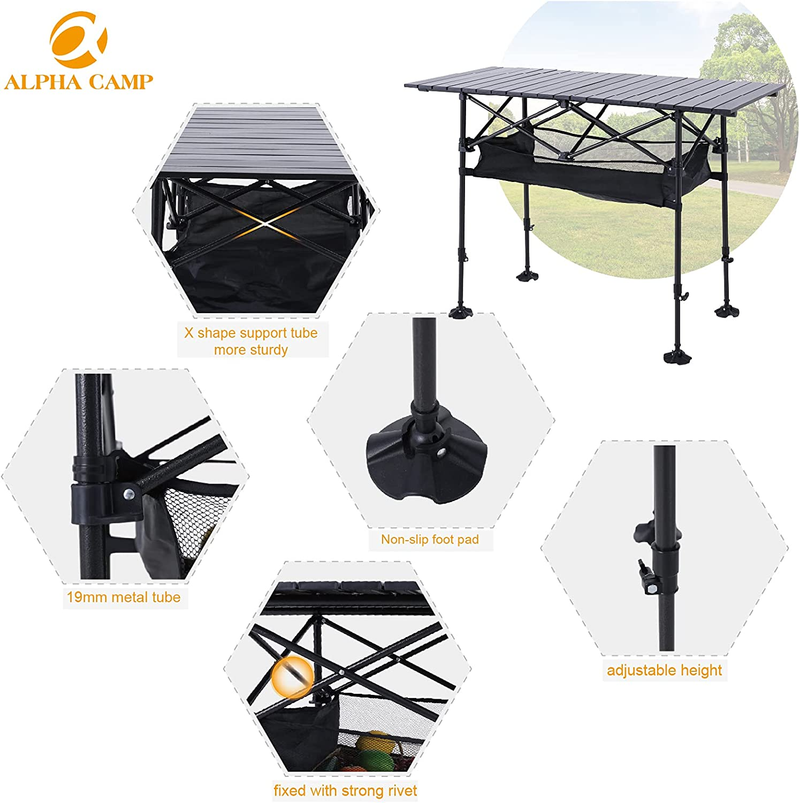 ALPHA CAMP Adjustable Aluminum Table with Storage for Grill Travel Table