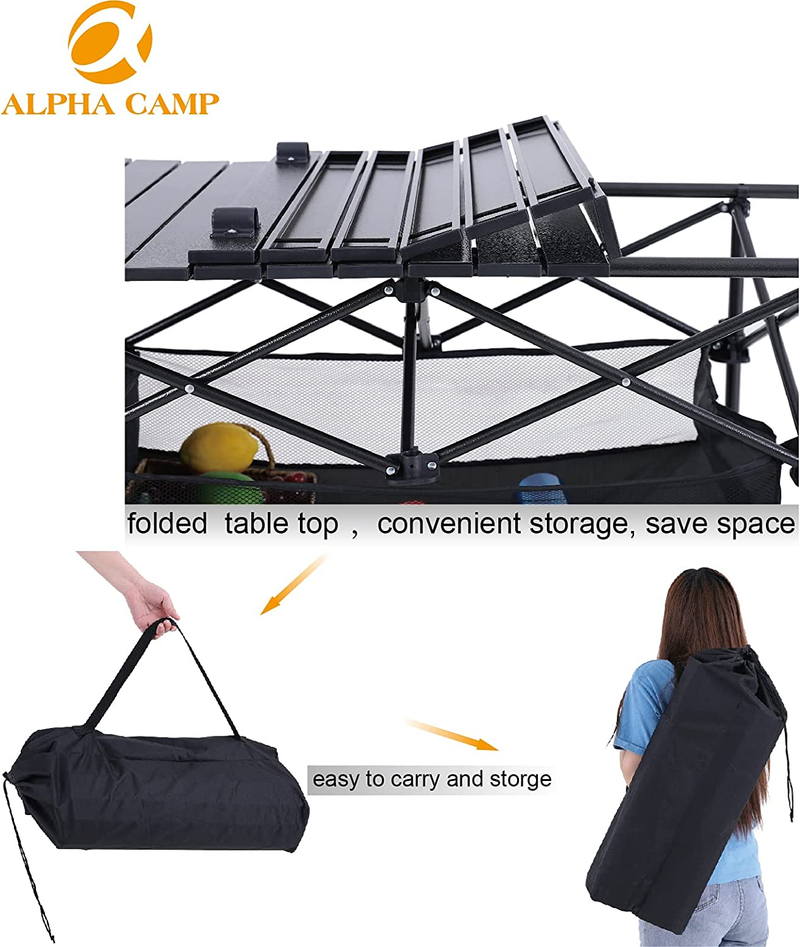 ALPHA CAMP Adjustable Aluminum Table with Storage for Grill Travel Table