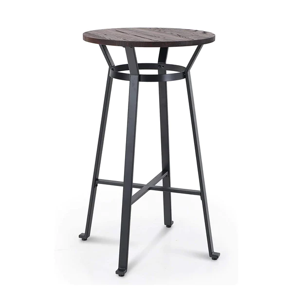 Alpha Camp Metal Bar Table, Round Bar Height Pub Table with Wood Top, 41"