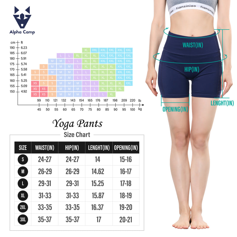 ALPHA CAMP High Waist Yoga Pants with Pockets, Tummy Control Exercise Shorts Workout Running Yoga Leggings for Women