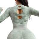 Alpha Camp New Wicking Tight Sports Blouse Running Yoga Breathable Hollow Seamless Crop Top Long Sleeve Fitness T-shirt