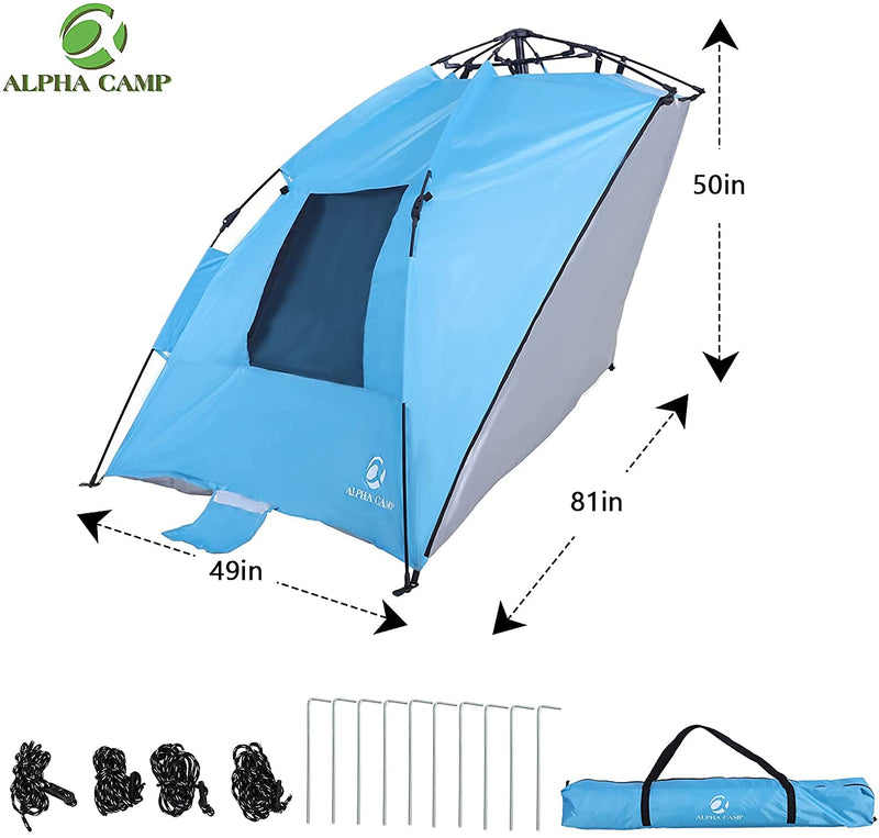 Alpha Camp 3-4 Person Portable Instant Beach Tent UV Protection with 3 Ventilating Windows