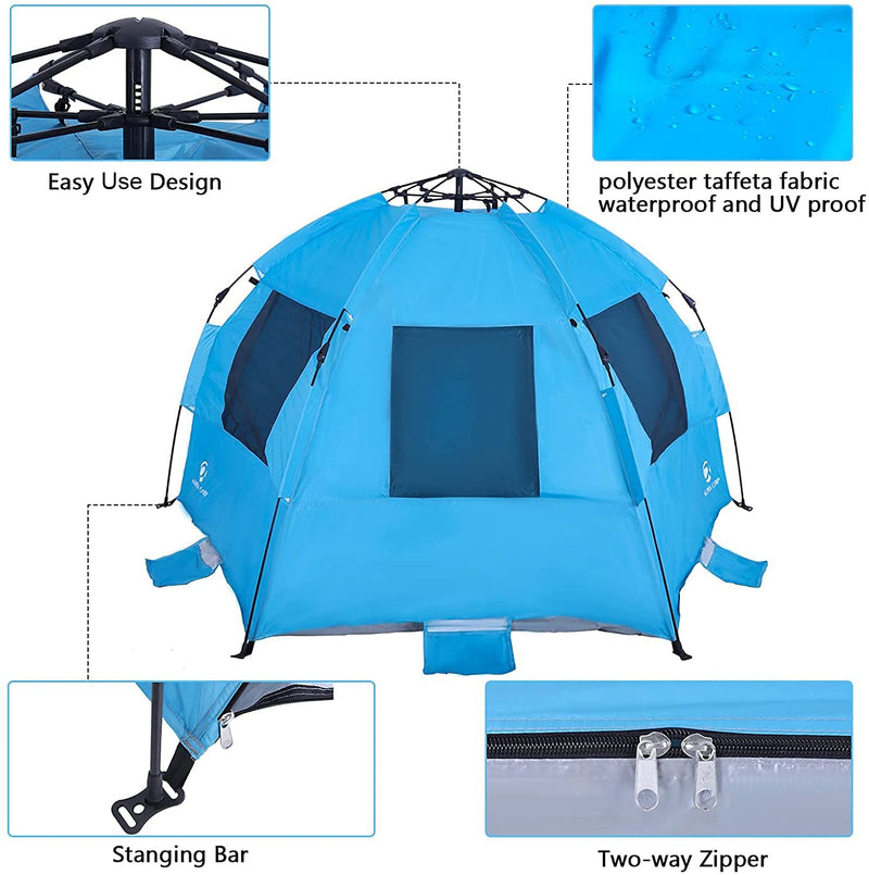 Alpha Camp 3-4 Person Portable Instant Beach Tent UV Protection with 3 Ventilating Windows