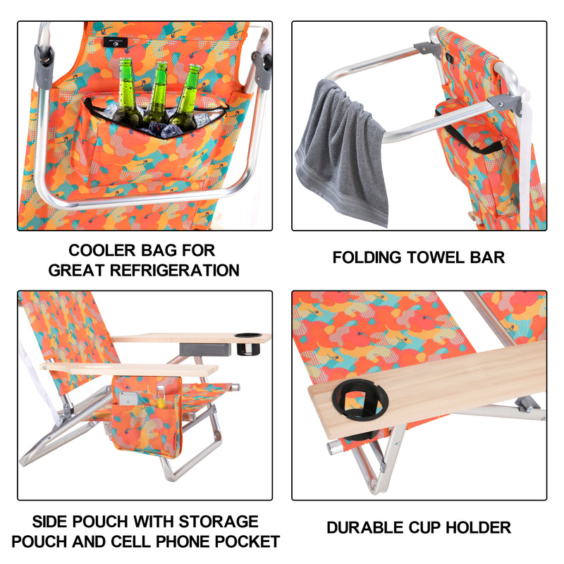 Alpha Camp 5-Position Beach Chairs Portable Arm Chairs with Towel Bar