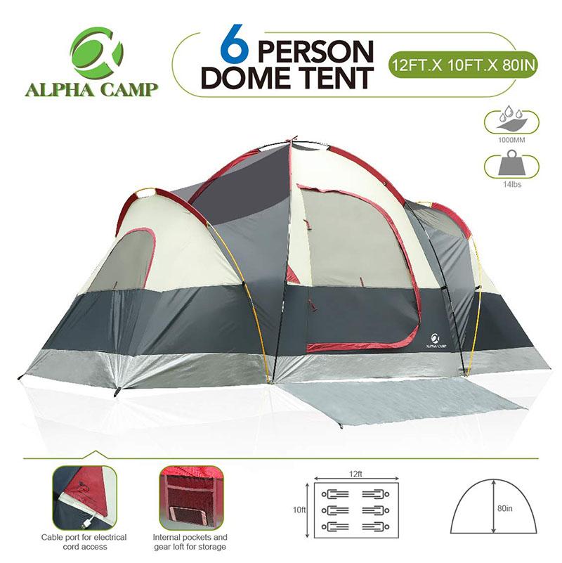 ALPHA CAMP Red 6 Person Camping Tent Extended Dome Design