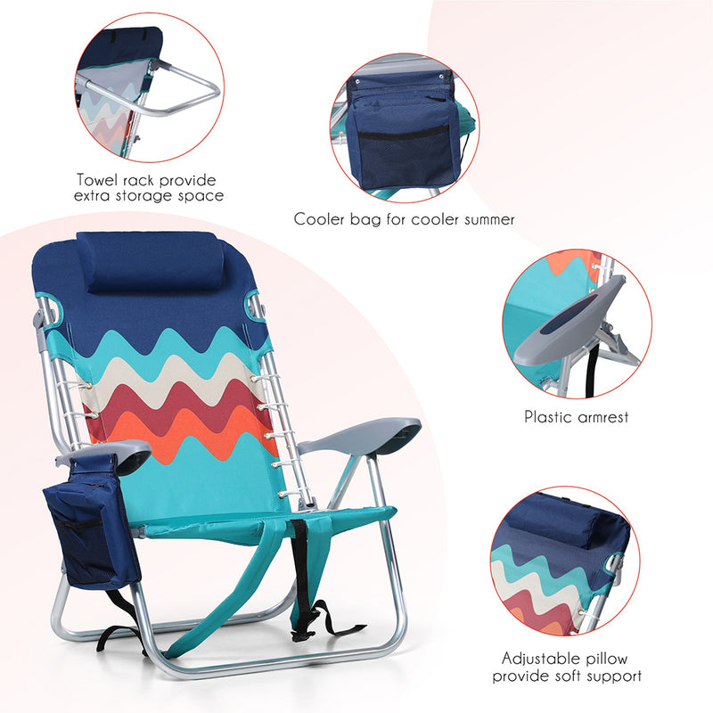 ALPHA CAMP 4-Position Backpack Folding Beach Chair with Cooler Bag