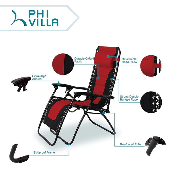 Alpha Camp Padded Zero Gravity Lounge Chair with Cup Holder