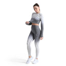 ALPHA CAMP Ombre Raglan Long Sleeve Crop Yoga Top Contrast Stitch Breathable Sports Top
