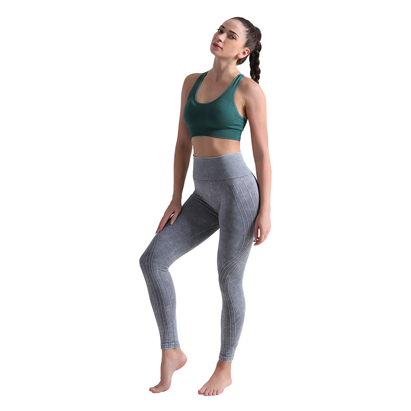 ALPHA CAMP Jacquard Wideband Waist Sports Pants Tummy Control Workout Running Yoga Leggings