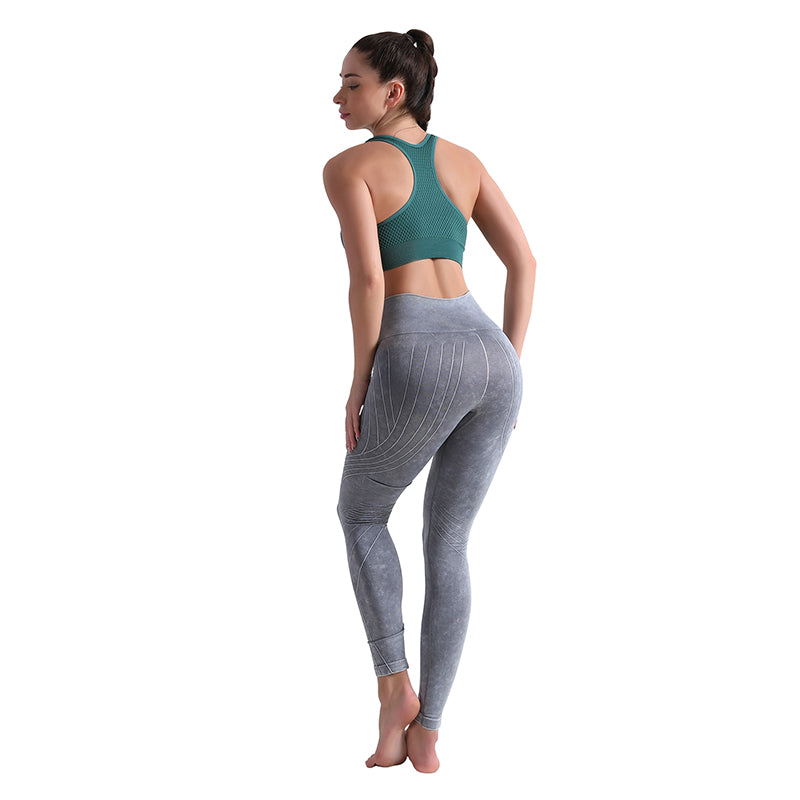 ALPHA CAMP Jacquard Wideband Waist Sports Pants Tummy Control Workout Running Yoga Leggings