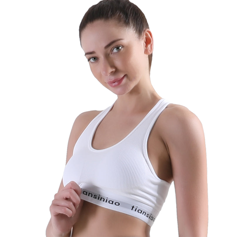 ALPHA CAMP Letter Tape Sports Bra Removable Padded Cut-out Racer Back High Support Yoga Bra