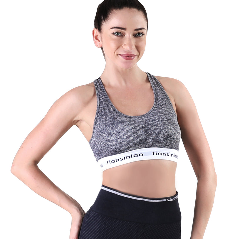 ALPHA CAMP Letter Tape Sports Bra Removable Padded Cut-out Racer Back