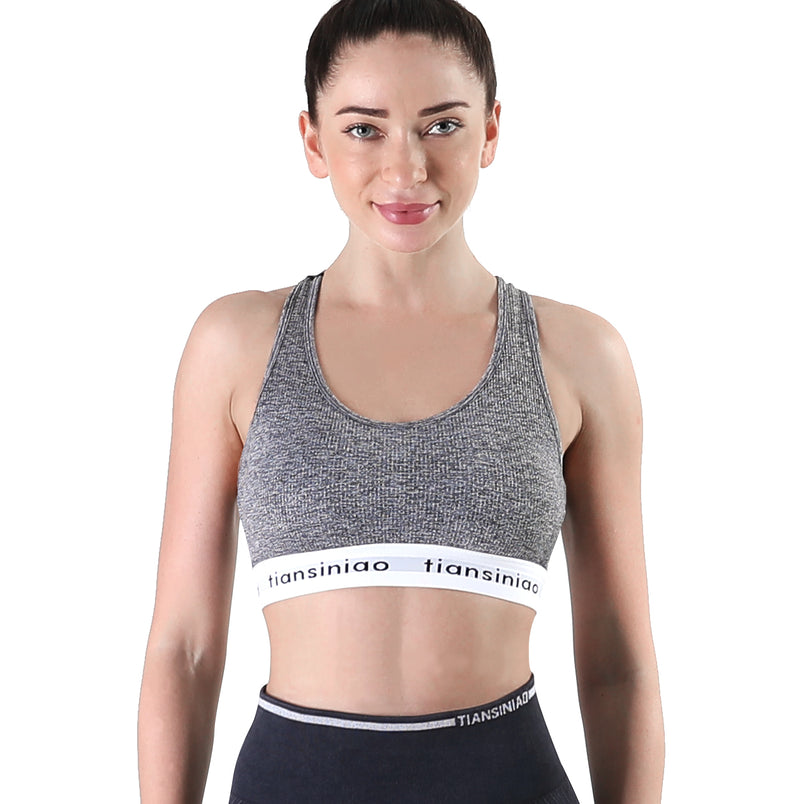 ALPHA CAMP Letter Tape Sports Bra Removable Padded Cut-out Racer Back High Support Yoga Bra