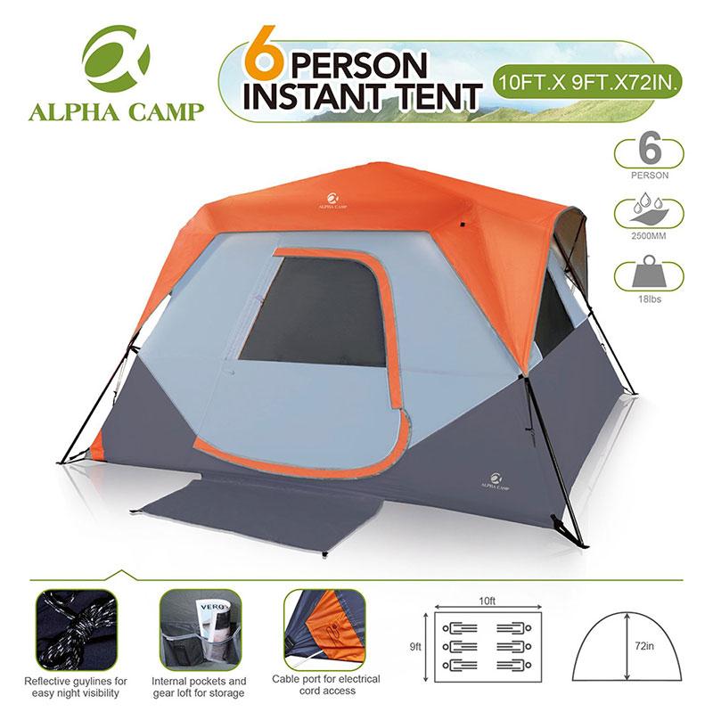 ALPHA CAMP Orange 6 Person Instant Cabin Camping Tent