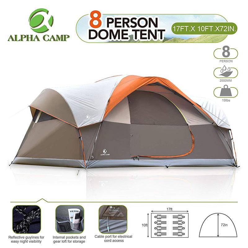 camp dome tent ALPHA CAMP Camping Tents 8 Person Tent Waterproof Family Tent