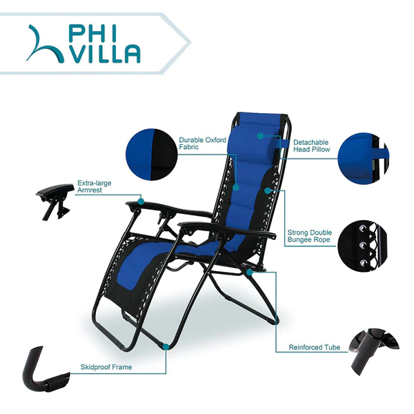 Alpha Camp Padded Zero Gravity Lounge Chair with Cup Holder