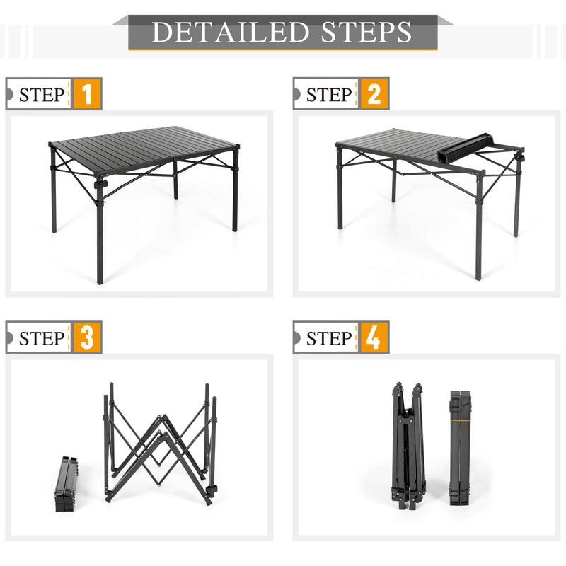 Alpha Camp Folding Camping Table Lightweight Portable Roll-top Camping Square Aluminum Picnic Table