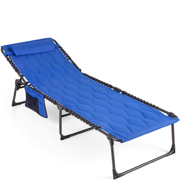 Alpha Camp 5 Position Adjustable Patio Folding Padded Chaise Lounge Chair Support Up to 400 lbs Outdoor Camping Cot with Pillow