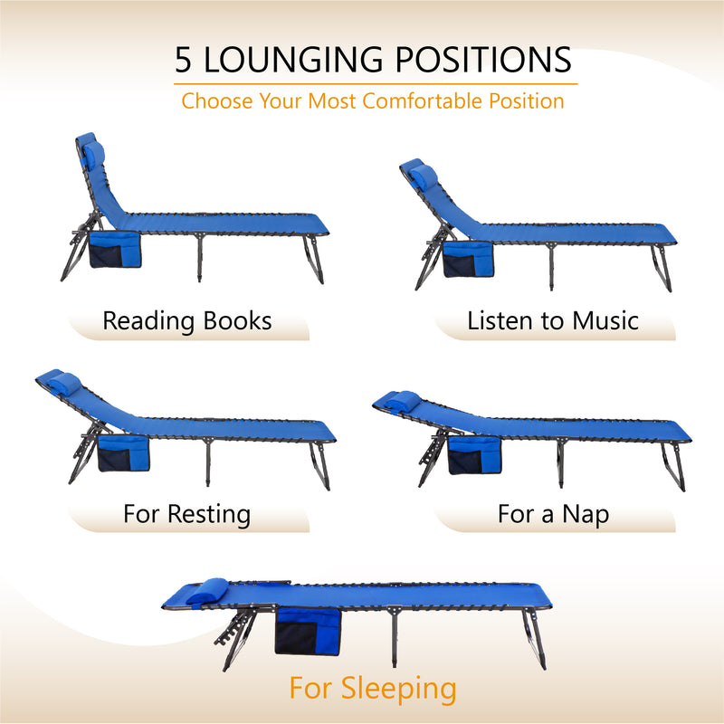 Alpha Camp Folding Chaise Lounge Chair W/Pillow Garden Sun Lounger with 5 Position Adjustable Backrest for Patio, Camping, and Poolside