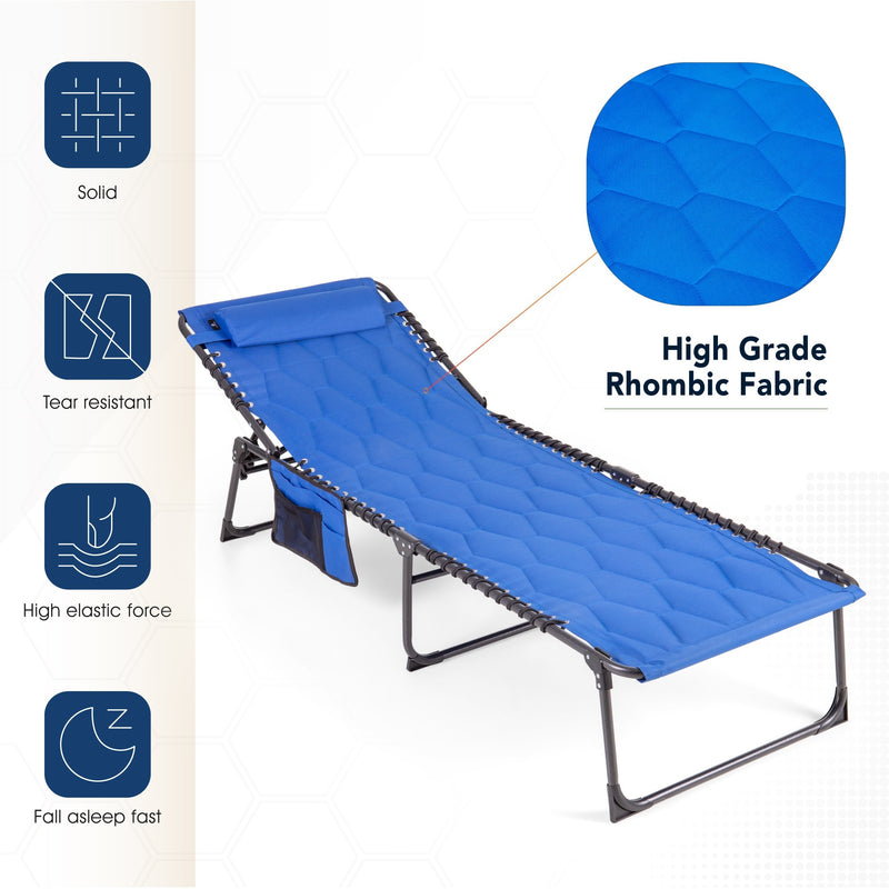 Alpha Camp 5 Position Adjustable Patio Folding Padded Chaise Lounge Chair Support Up to 400 lbs Outdoor Camping Cot with Pillow