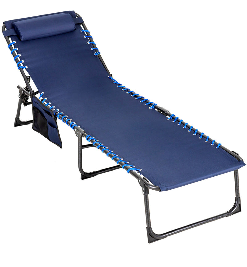 Alpha Camp Folding Chaise Lounge Chair W/Pillow Garden Sun Lounger with 5 Position Adjustable Backrest for Patio, Camping, and Poolside