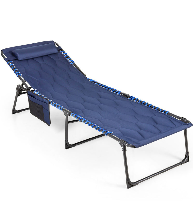 Alpha Camp 5 Position Adjustable Patio Folding Padded Chaise Lounge Chair Support Up to 400 lbs Outdoor Camping Cot with Pillow