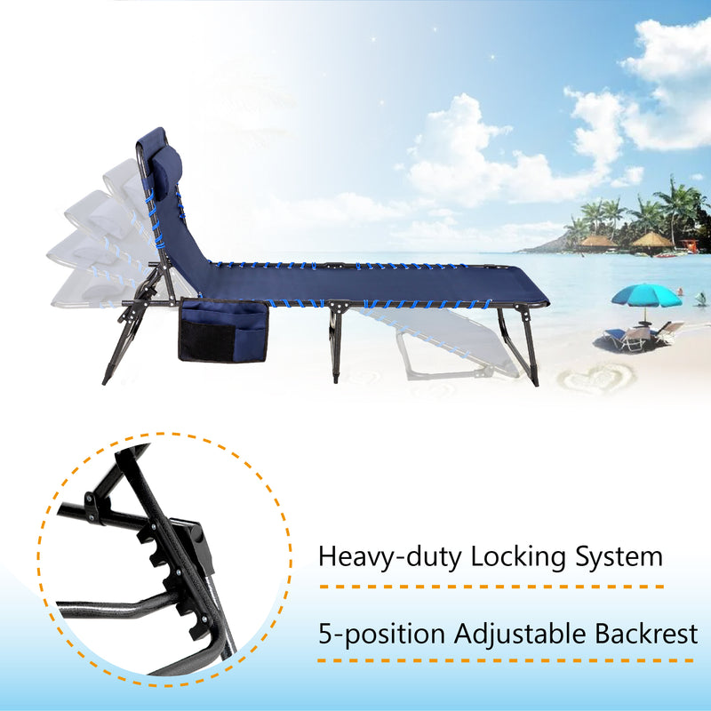 Alpha Camp Folding Chaise Lounge Chair W/Pillow Garden Sun Lounger with 5 Position Adjustable Backrest for Patio, Camping, and Poolside