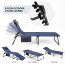 Alpha Camp 5 Position Adjustable Patio Folding Padded Chaise Lounge Chair Support Up to 400 lbs Outdoor Camping Cot with Pillow