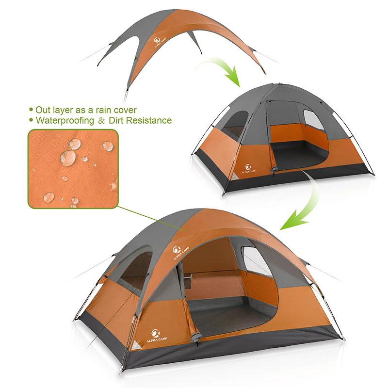 ALPHA CAMP Orange 3 Person Backpacking Camping Tent